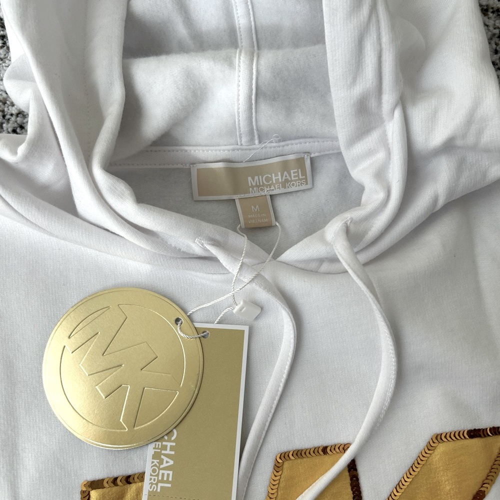 Michael Kors White Hoodie with Gold MK Logo - Picture 2 of 8